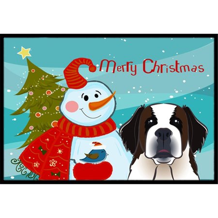 CAROLINES TREASURES Snowman With Saint Bernard Indoor and Outdoor Mat- 18 x 27 in. BB1866MAT